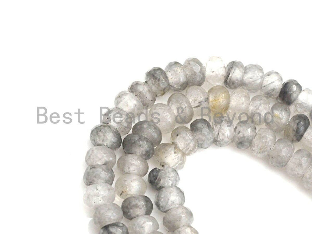 2mm Large Hole Natural Cloudy Quartz Beads, Rondelle Faceted 6x10mm/5x8mm, 8" Long Strands, sku#U711