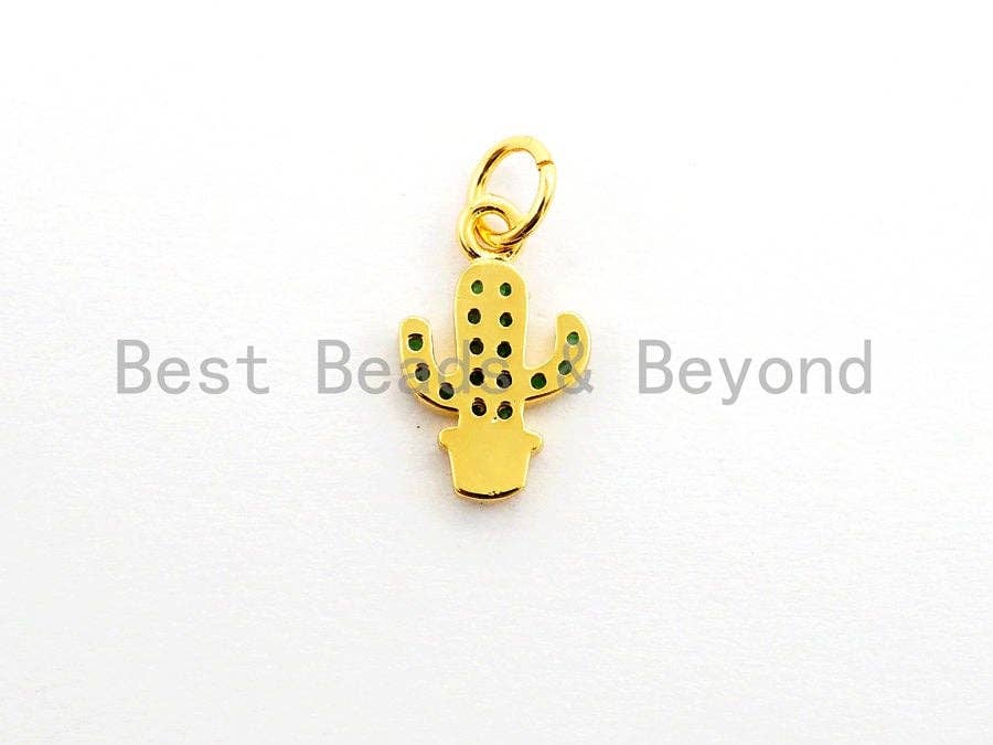 Green CZ Micro Pave Cute Cactus Charm, Cubic Zirconia Pave Cacti Pendant/Charm, Pave Cactus Charm, 8x13mm, sku#Y142