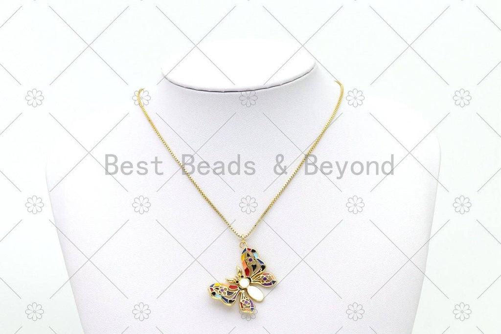 Colorful Enamel Butterfly Shape Pendant,18K Gold Filled Butterfly Pendant, Necklace Bracelet Charm Pendant, 32x25mm,Sku#LK493