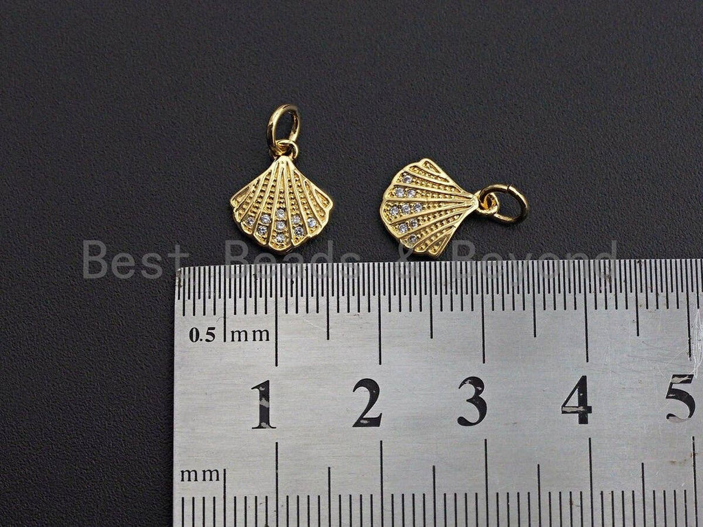 Clear CZ Micro Pave Scallop Shape Pendant Charm, Cubic Zirconia Sea Shell Charm, 10x12mm,sku#Z860