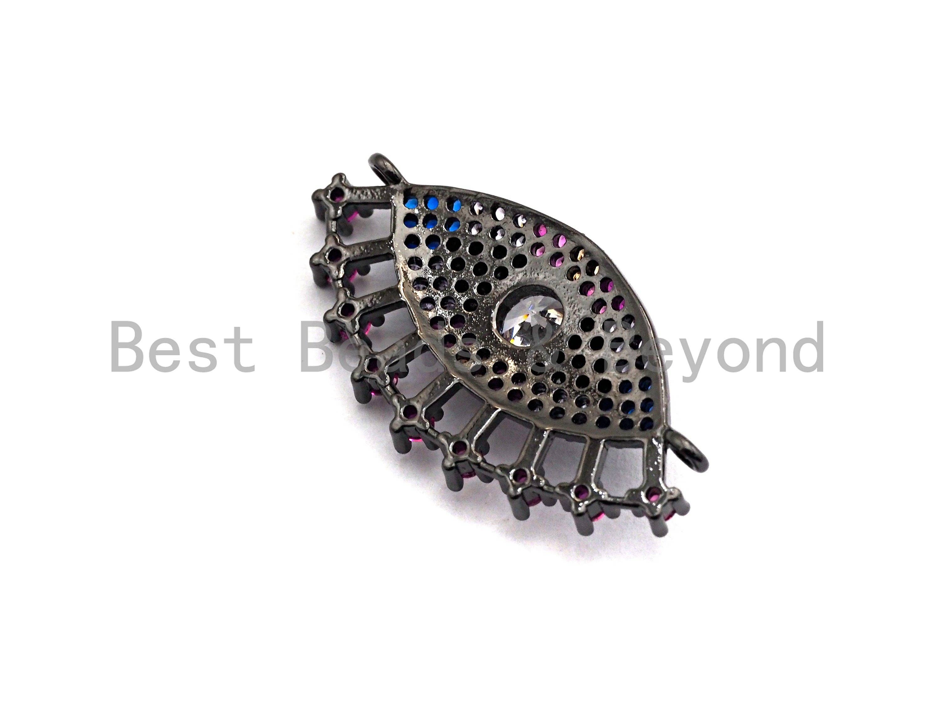 Colorful CZ Micro Pave Evil Eye With Long Eyelashes Connector for Bracelet/Necklace, Evil Eye Connector, 15x28mm,sku#E468C