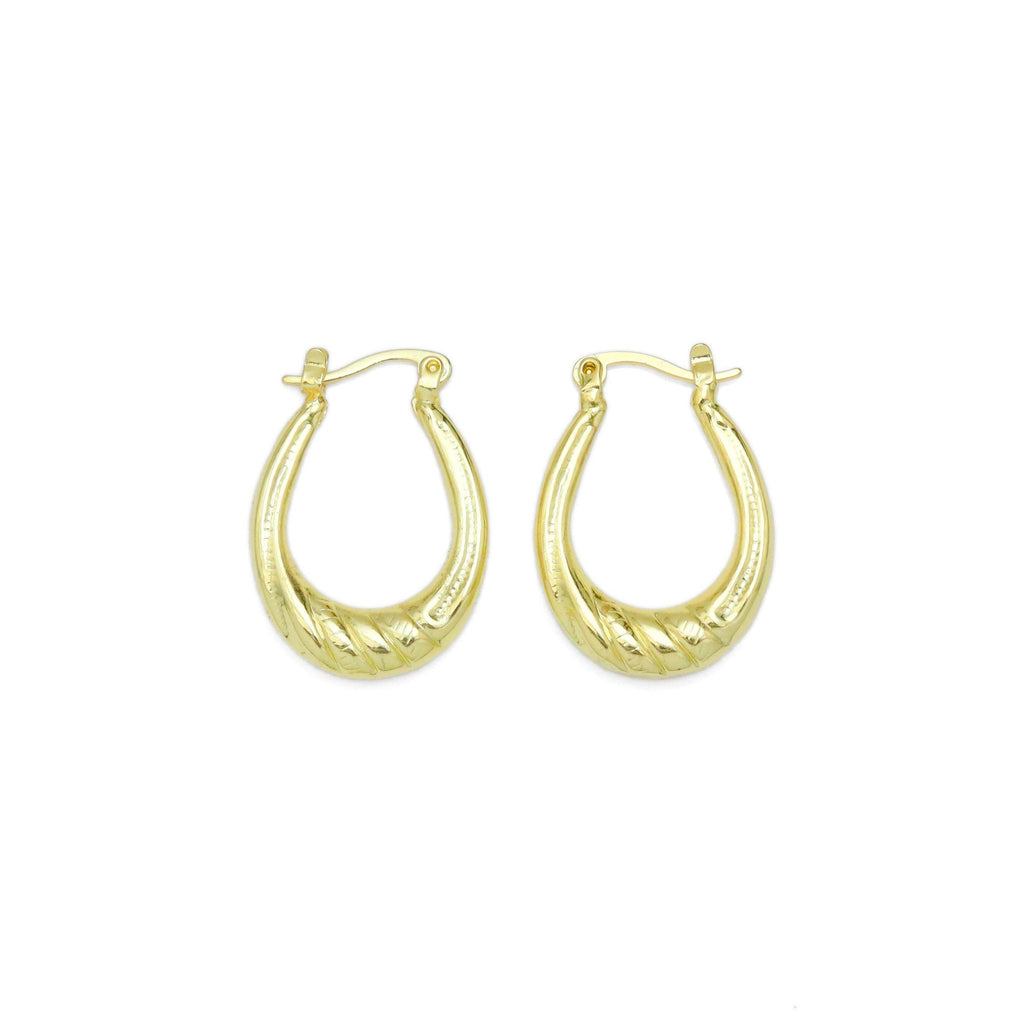 Gold Twisted Geometry Oval Hoop Earrings, Sku#Y946