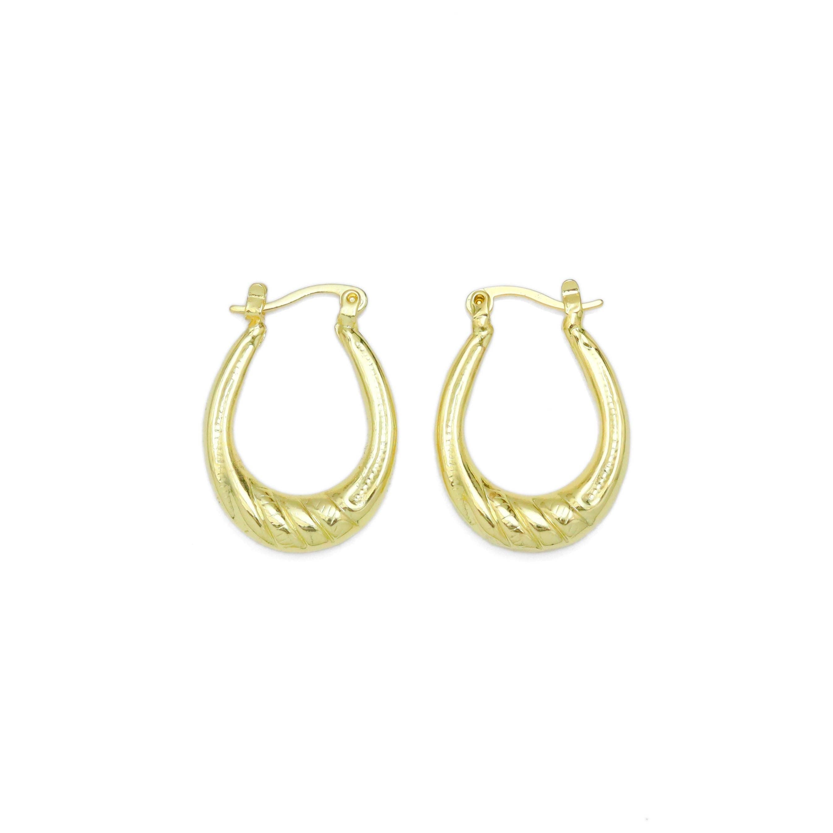 Gold Twisted Geometry Oval Hoop Earrings, Sku#Y946