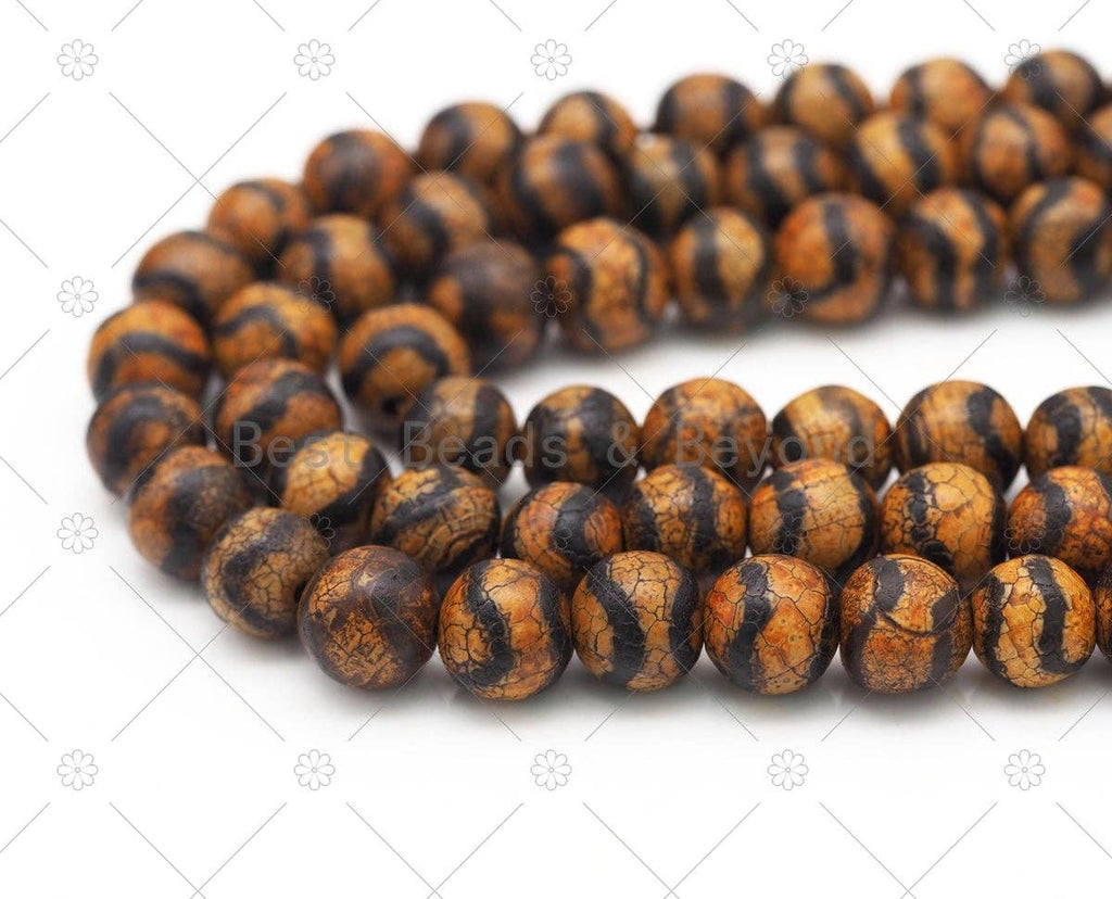 Double Wavy Line Brown Agate Round Smooth Beads, SKU#U1194