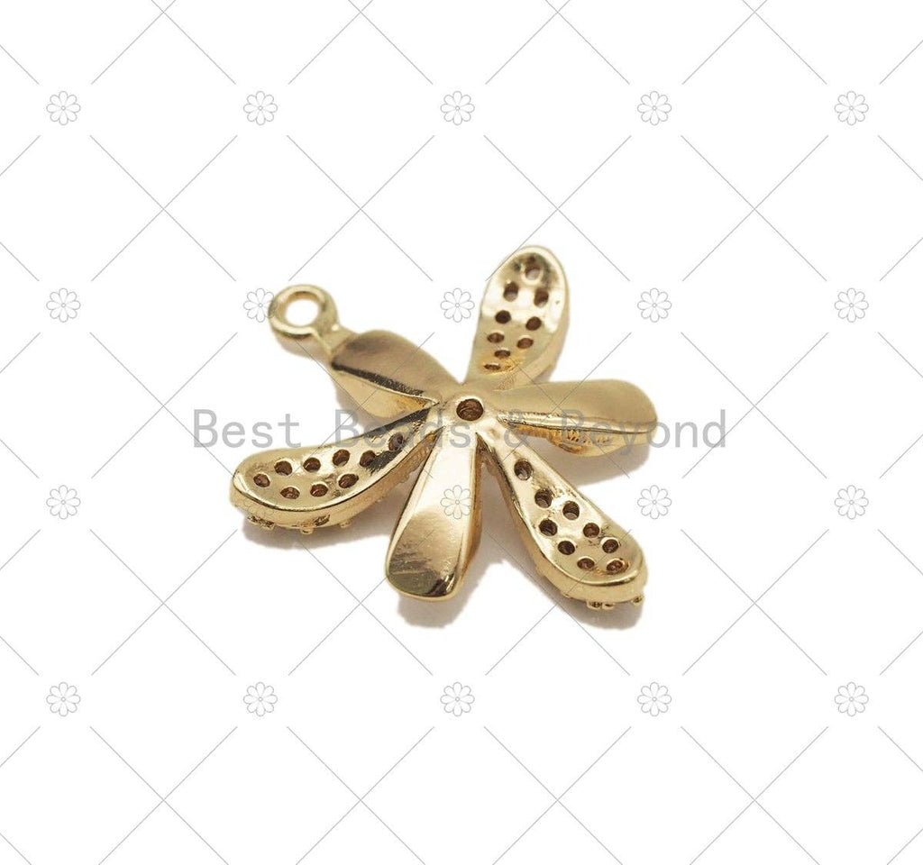 CZ Micro Pave and White Enamel Flower Shape Pendant,18K Gold Filled Flower Charm, Necklace Bracelet Charm Pendant, Sku#LX06