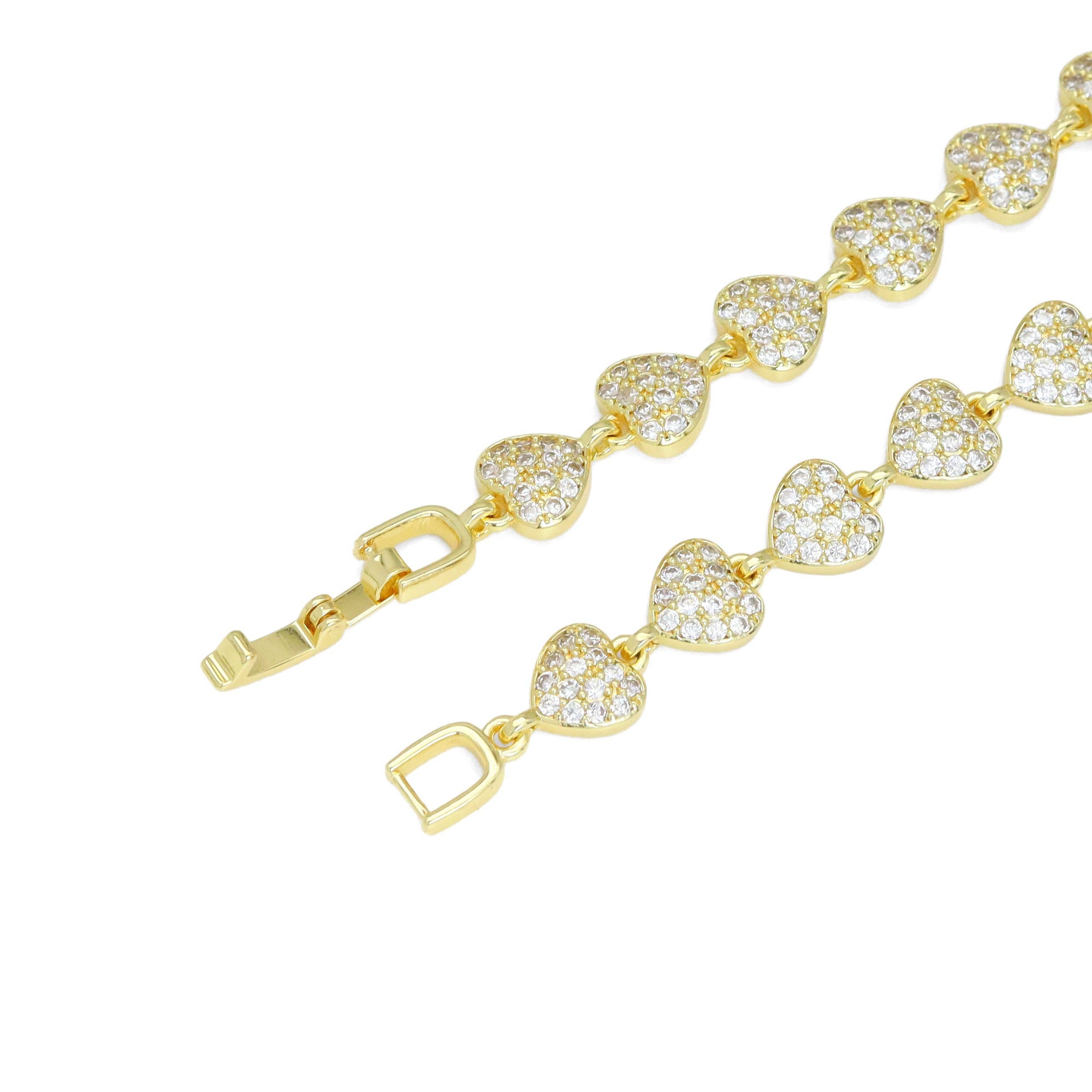 Gold Silver Clear CZ Heart Bracelet, Sku#A331