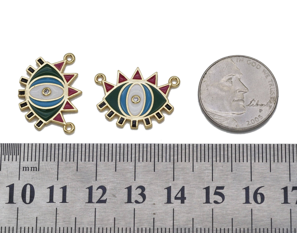 Gold CZ Enamel Evil Eye Charm, Sku#Z1464