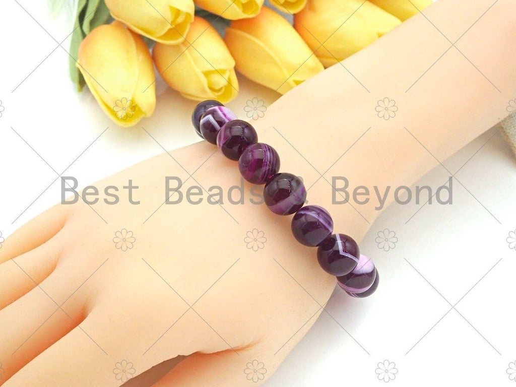 Natural Pink Banded Agate Stretchy Bracelet, SKu#EF23
