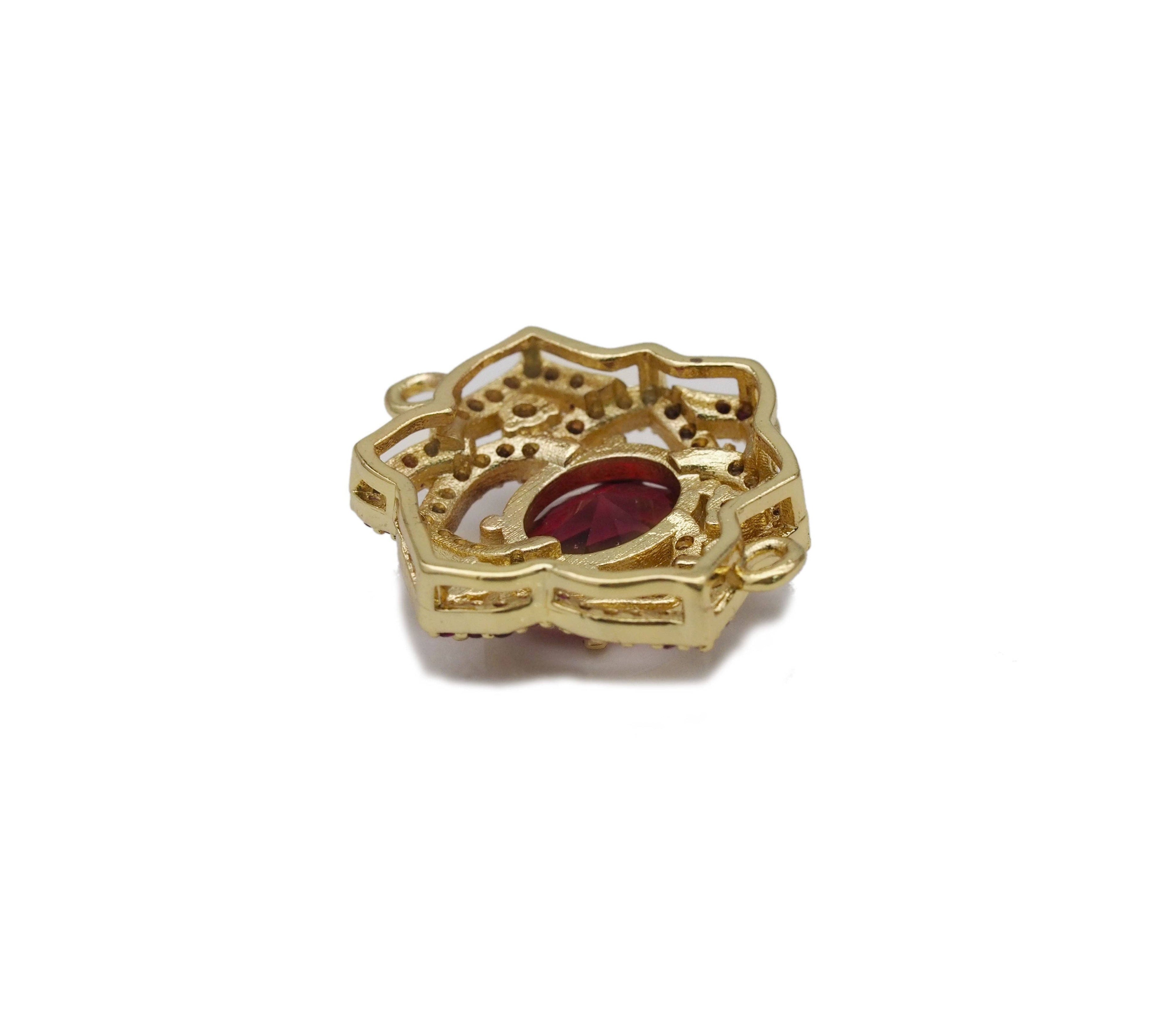 Fuchsia CZ Rose Flower Frame Charm, Sku#LK750