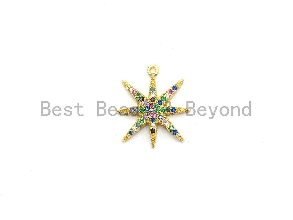 Multi-Color CZ  Micro Pave Star Charm/Pendant, Star Shaped Pave Pendant, Gold plated, 9x11mm, Sku#B104