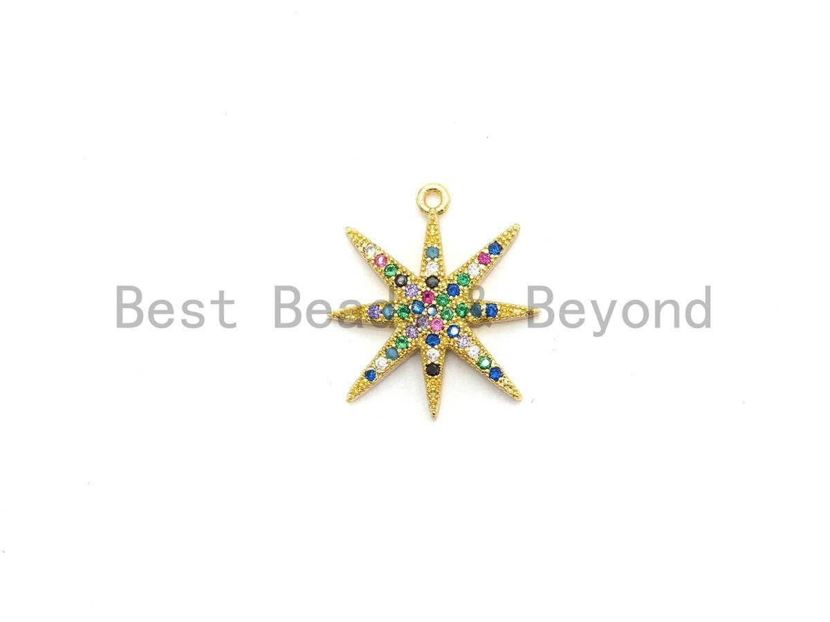 Multi-Color CZ  Micro Pave Star Charm/Pendant, Star Shaped Pave Pendant, Gold plated, 9x11mm, Sku#B104