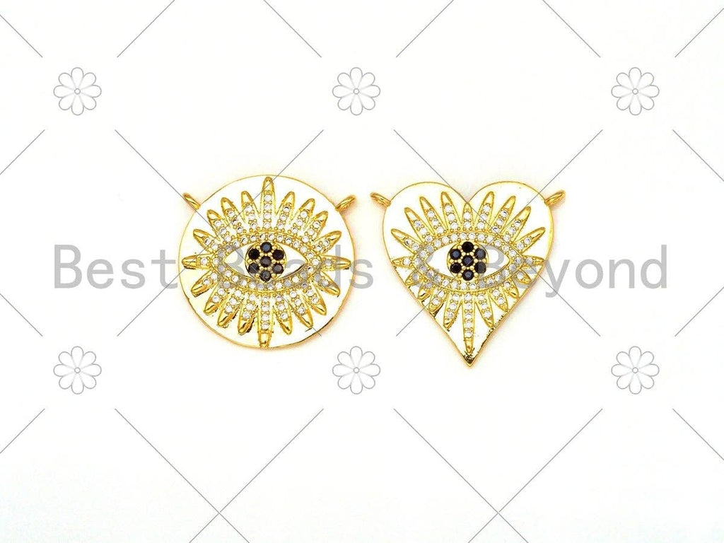 CZ Micro Pave Evil Eye On Round/Heart Shape Pendant,18K Gold Filled Evil Eye Charm, Necklace Bracelet Charm Pendant,22mm/23x25mm,Sku#LK382