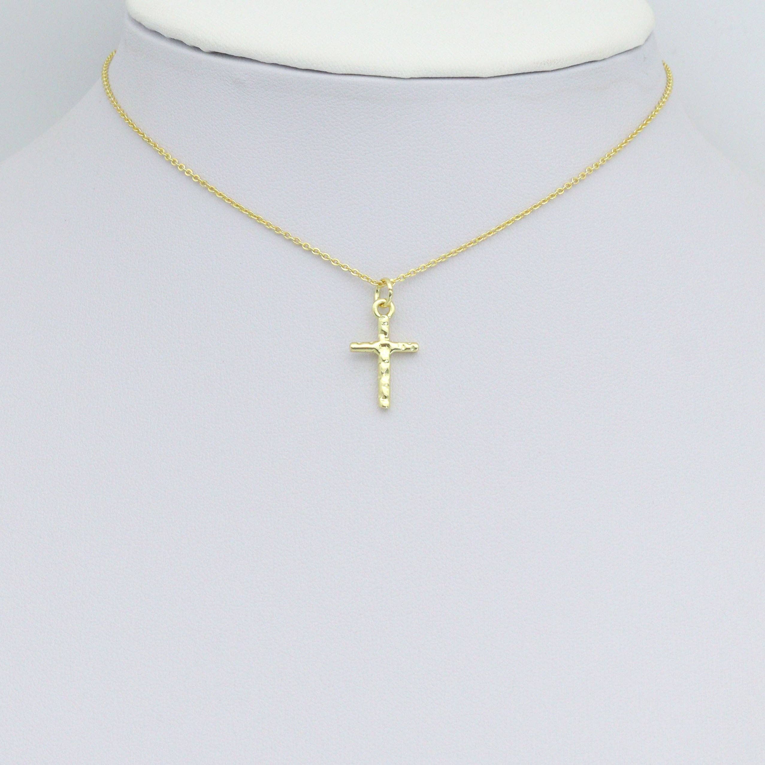 Hammered Gold Cross Charm Pendant,Sku#LX857