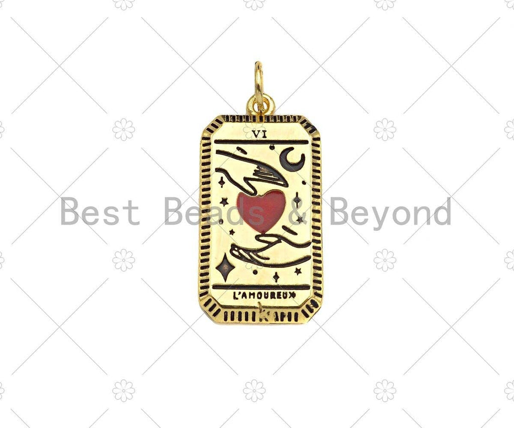 18K Gold Filled Two Hands with Red Enamel Heart Shape Pendant, Gold Filled Medallion Charm, Necklace Bracelet Charm,14x28mm,Sku#Z1343