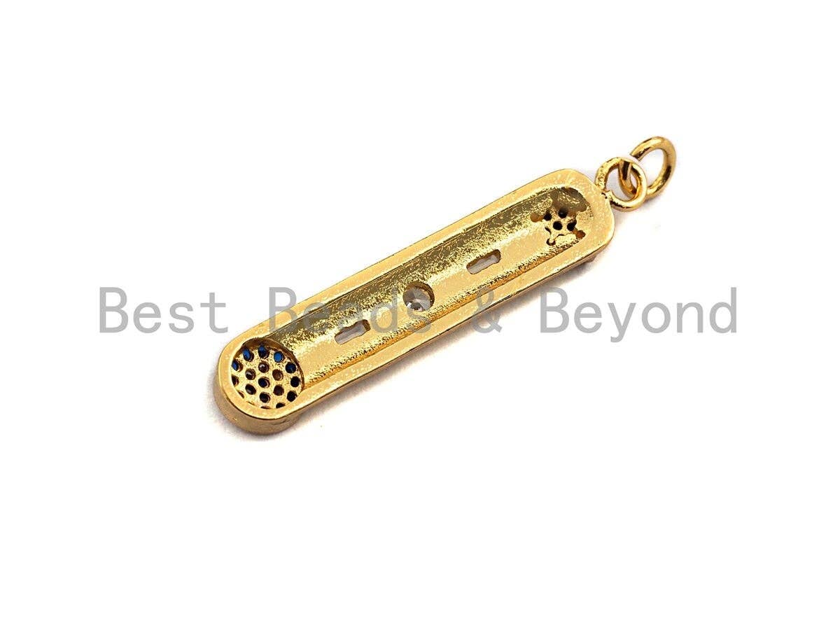 CZ Micro Pave Five Star Evil eye on Long Bar Pendant,Cubic Zirconia Charm, Silver/Gold Pendant,7x36mm,sku#Z524