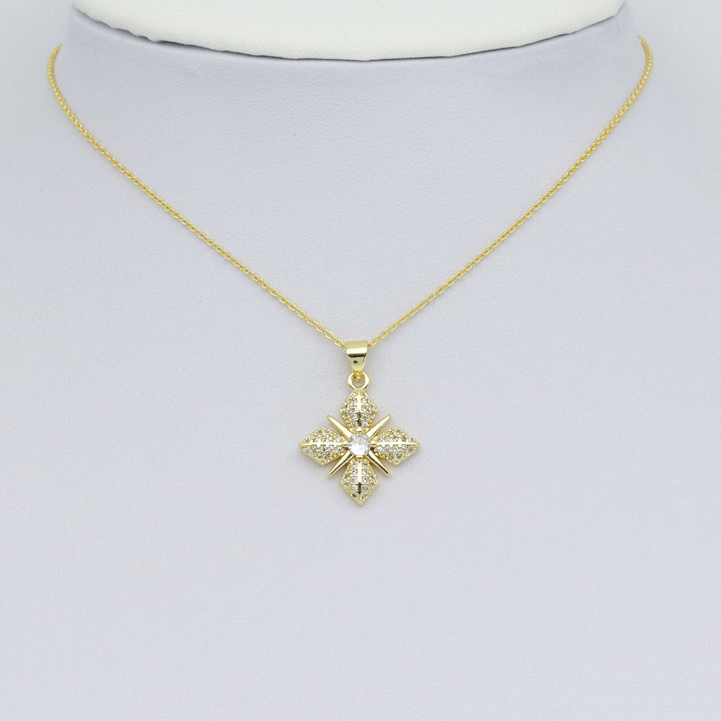 Gold Clear CZ Flower Charm Pendant, Sku#LK989