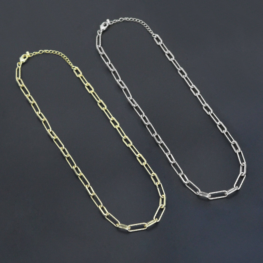 Gold Silver mixed paperclip Chain Necklace , Sku#EF636