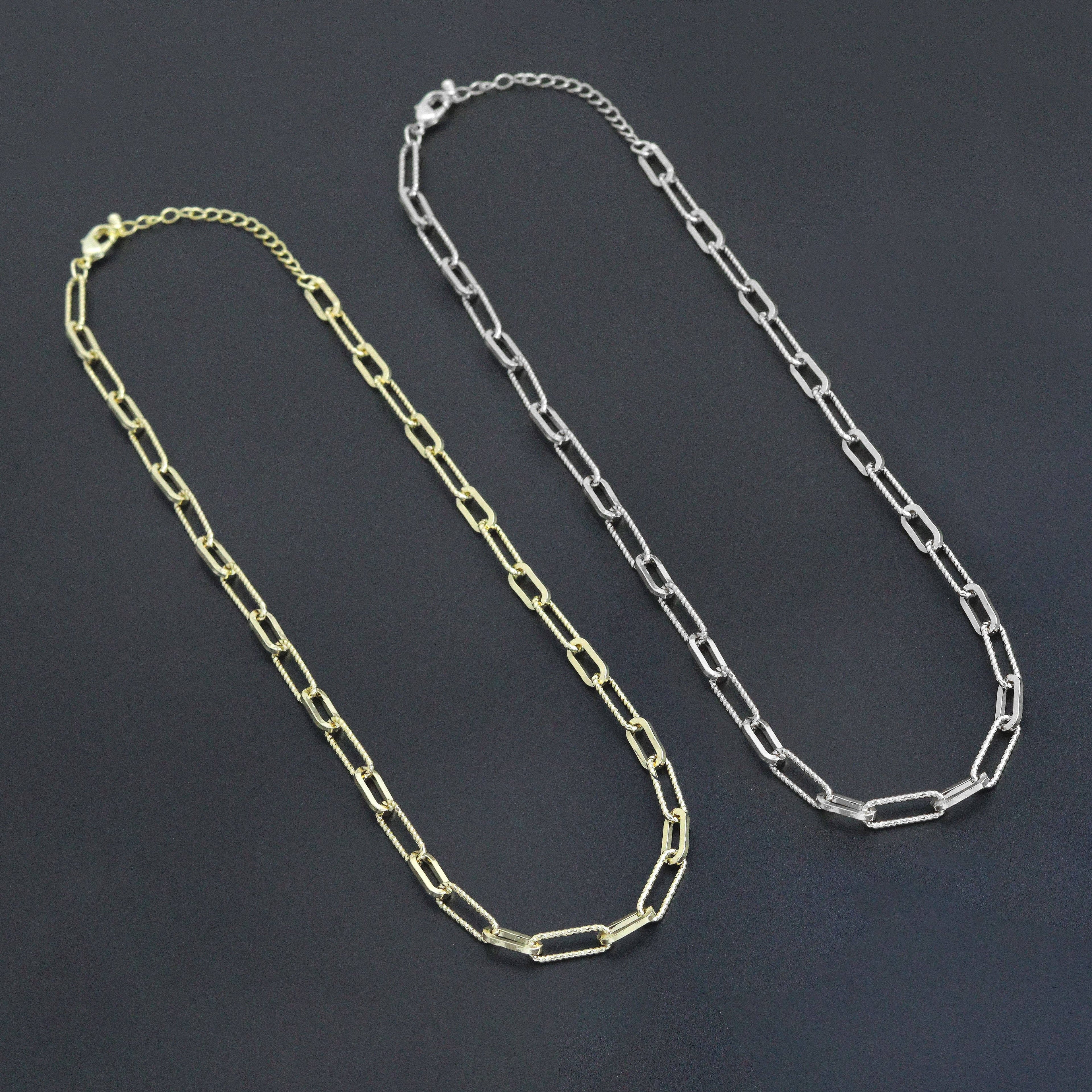 Gold Silver mixed paperclip Chain Necklace , Sku#EF636