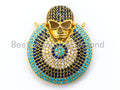 CZ Micro Pave Turquoise Black Skull on Round Disc Pendant, 27x32mm, sku#L4