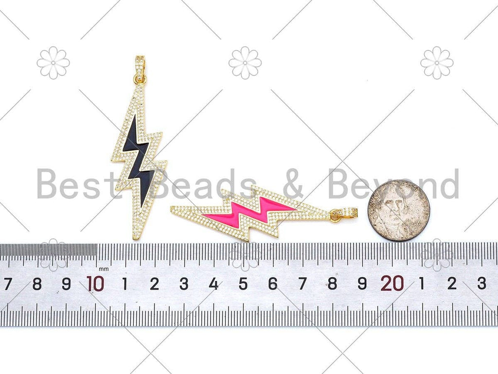 Large CZ Micro Pave Colorful Enamel Lightning Shape Pendant, 18K Gold Filled Lightning Charm,Necklace Pendant,59x20mm,Sku#ML50