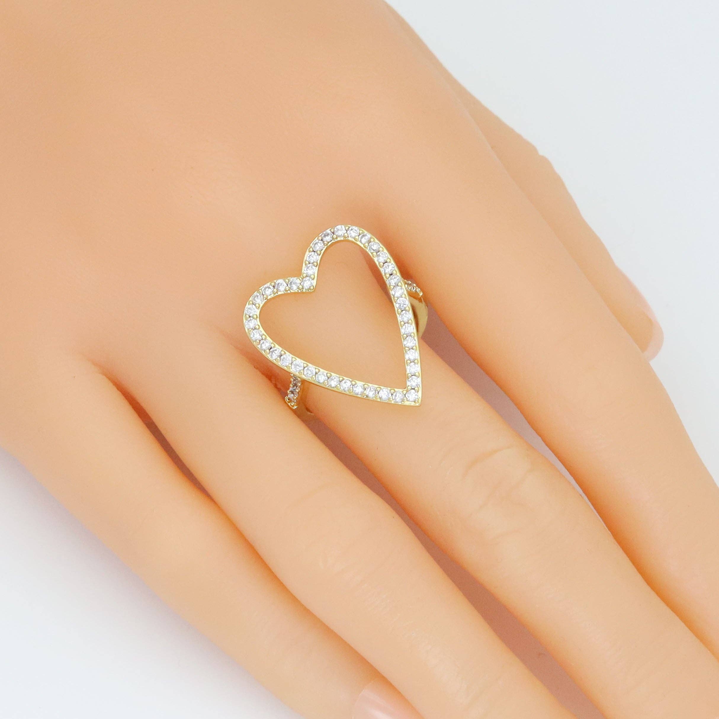 Clear CZ Open Heart Statement Adjustable Ring, Sku#A338