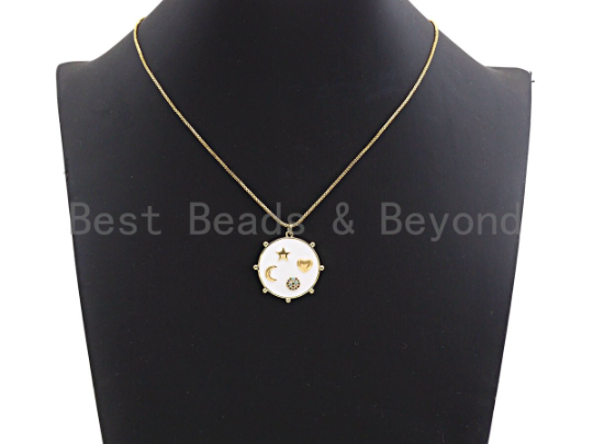 Enamel Colorful Star Moon Heart On Round Coin Pendant,CZ Micro Pave Oil Drop pendant,Enamel Jewelry,29x30mm,sku#F977
