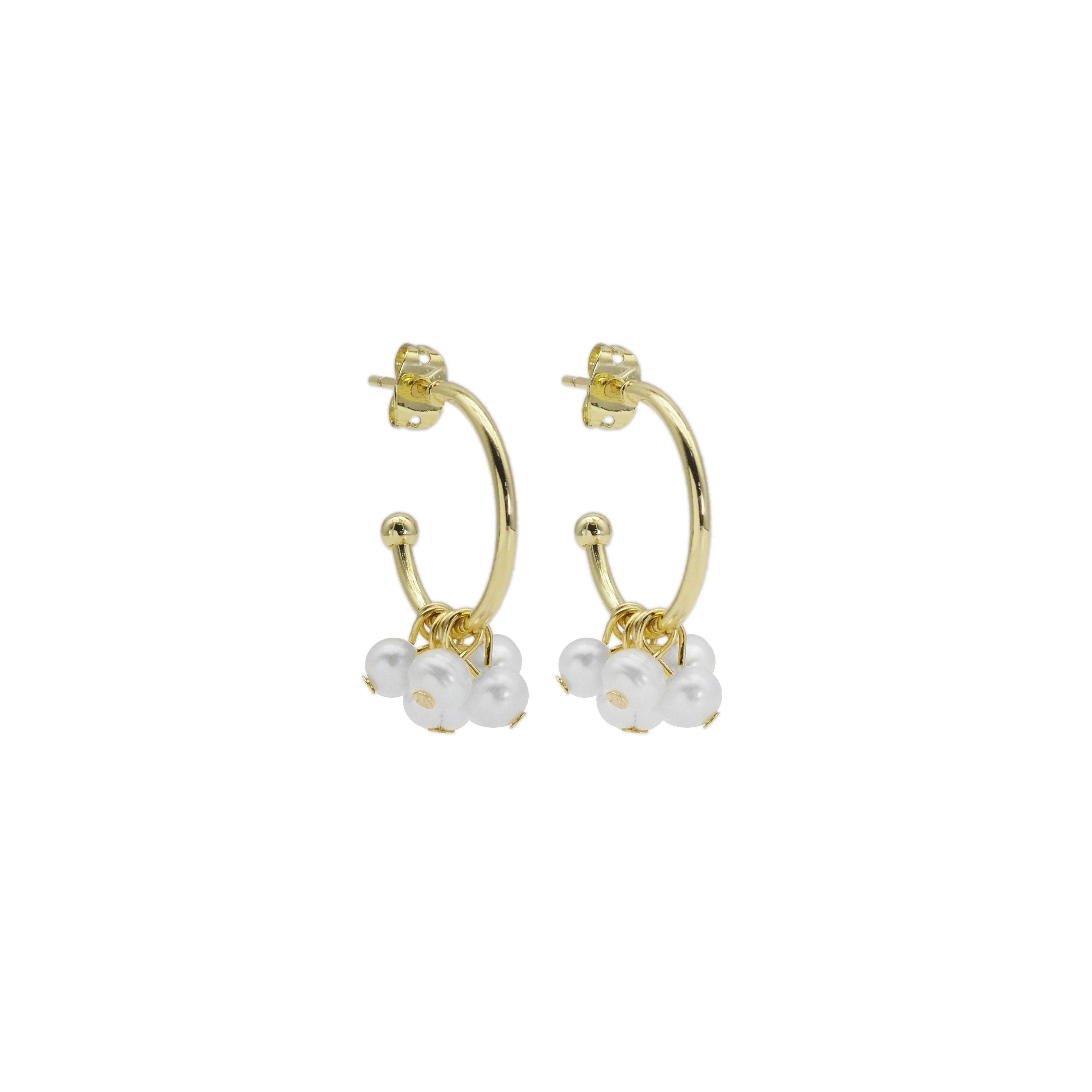 Freshwater Pearl Cluster Hoop Earrings, Sku#EF478