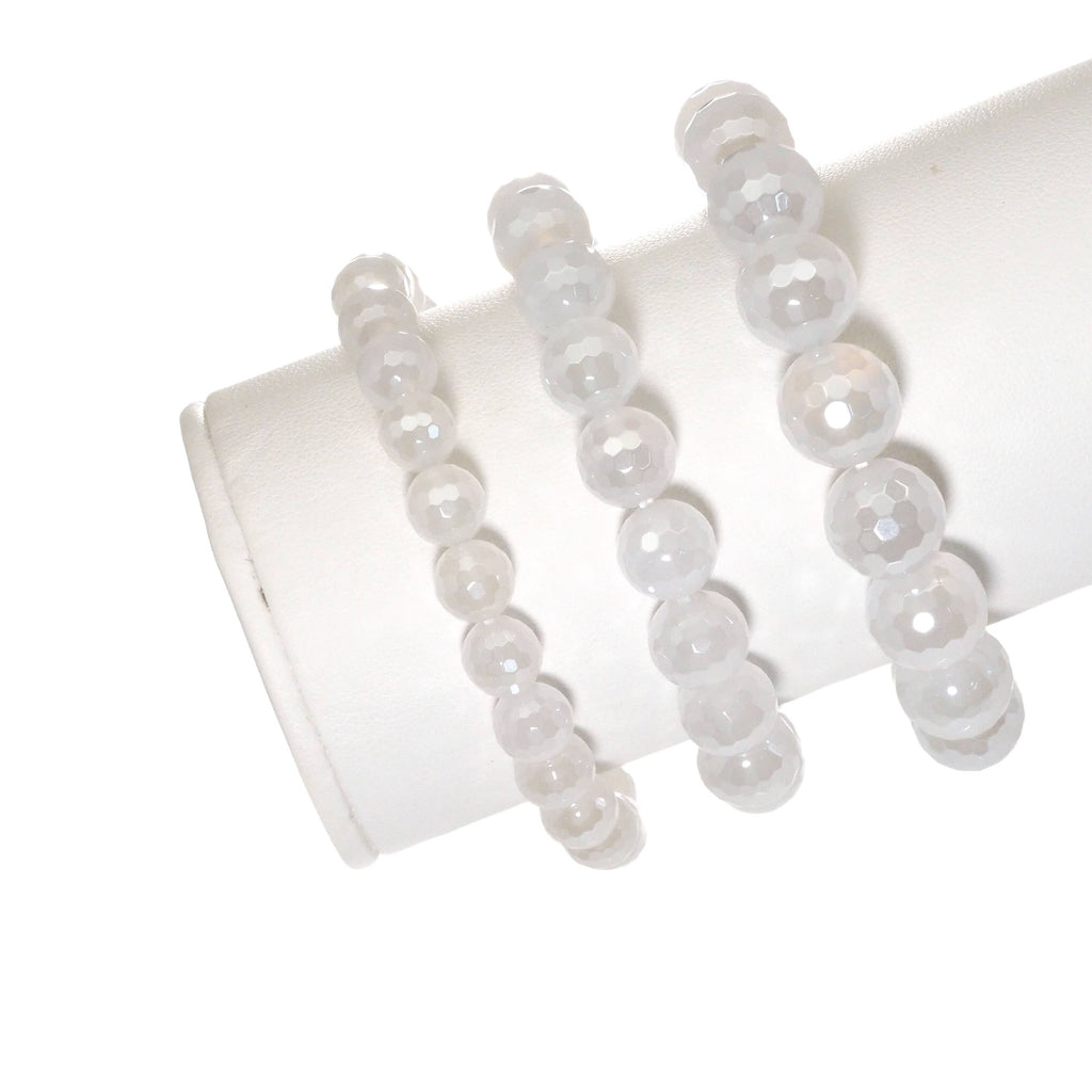 Mystic White Agate Round Faceted Stretchy Bracelet Sku#EF303