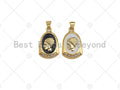 CZ Pave Black/White Enamel Medallion Lady Pendant Charm, Gold Oval Coin Charm, Greek Coin Medallion, sku#LK02