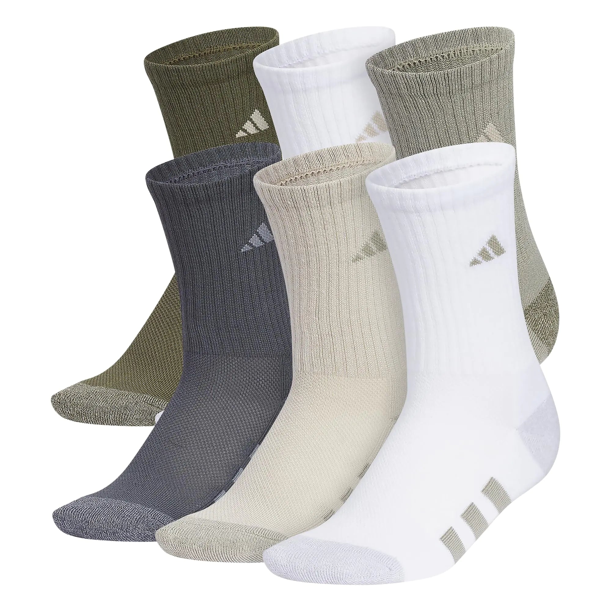 Adidas Boys Athletic Cushioned Crew Socks | 6-Pairs| For Kids, Boys and Girls | Durable, breathable fabric ready for Sport | Medium | Silver Pebble Grey/Putty Grey/White - # BOAA13810003 & BOAA12810004 & BOAA11810001