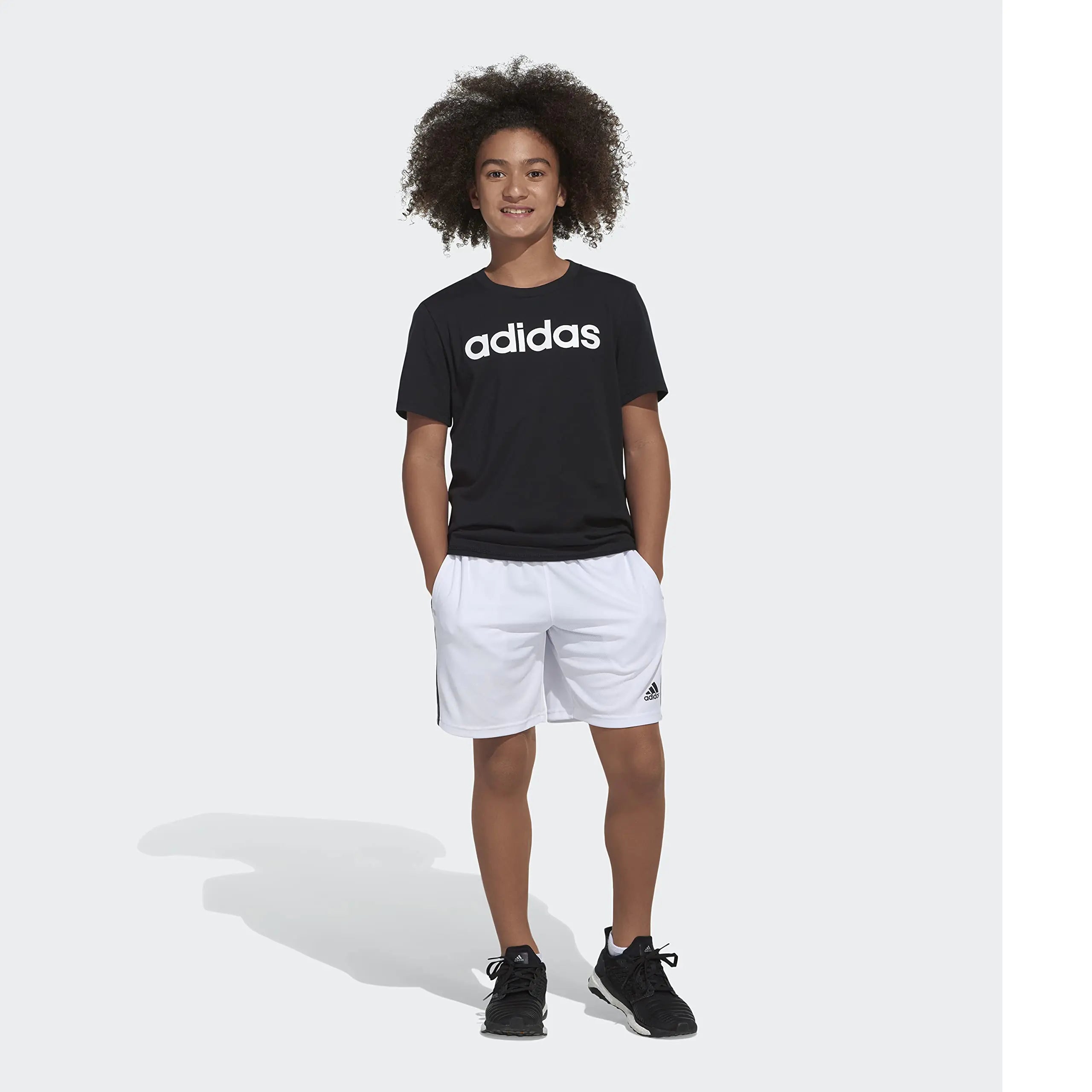 adidas boys Classic 3-stripes Shorts 7 White - # BOAA13610002