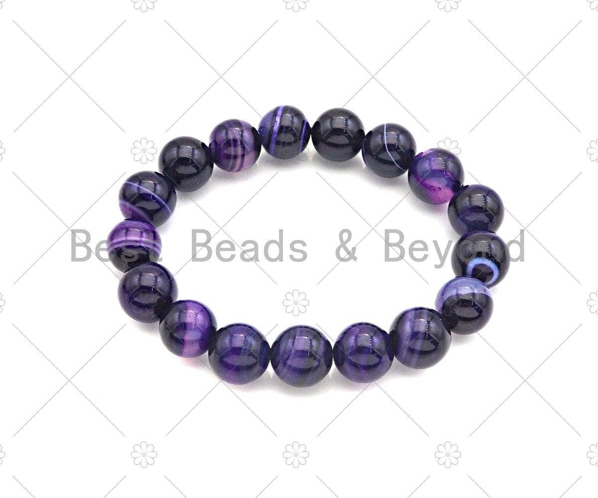 Purple Banded Agate Stretchy Bracelet. Sku#EF08c