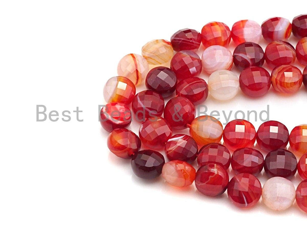 Double Sided Turtle Shell Cut Natural Agate Coin Shape beads, 6mm/8mm/10mm Natural Red Agate Beads, 15.5" Full strand, Sku#UA03