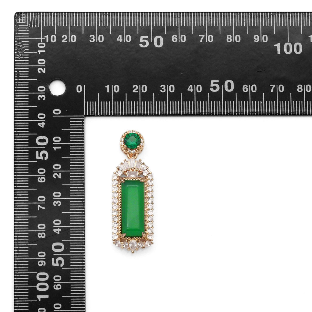 Gold CZ Green Jade Rectangle Bar Charm, Sku#LX347
