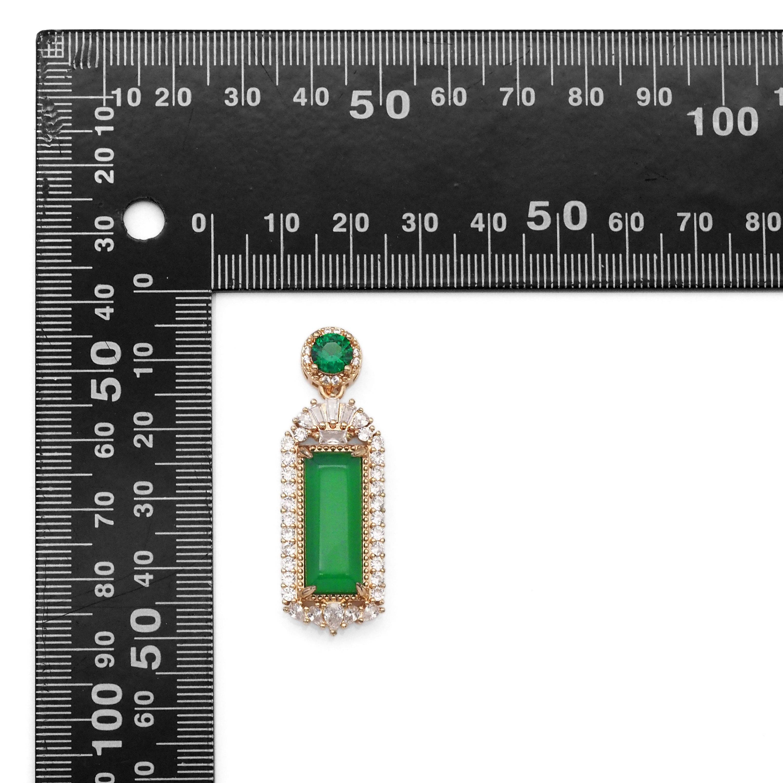 Gold CZ Green Jade Rectangle Bar Charm, Sku#LX347
