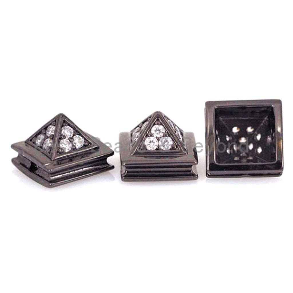CZ Micro Pave Square Beads, Pyramid Spacer Beads, Men's Jewelry Findings, 10mm/8mm,  sku#Y201