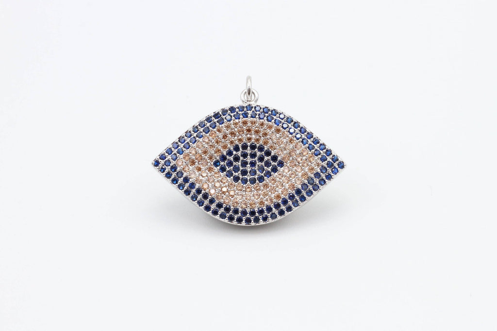 CZ Cobalt Micro Pave Marquise Evil Eyes Pendant, Cubic Zirconia Pendant,32x28mm,sku#F31