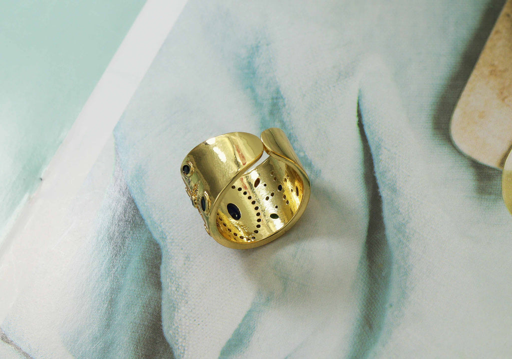 Colorful CZ Evile Eye Thick Band Ring,Sku#JL72