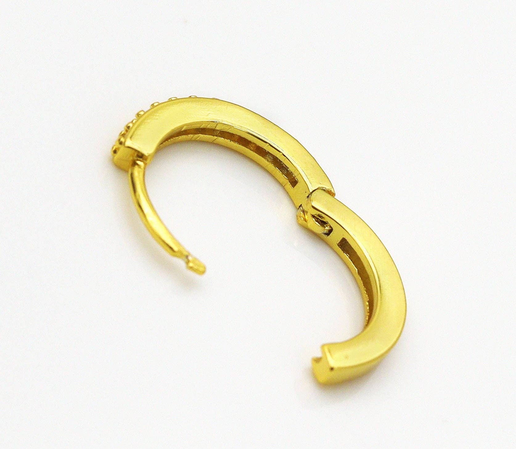 Gold Silver CZ Round Huggie Hoop Earrings, Sku#ML54