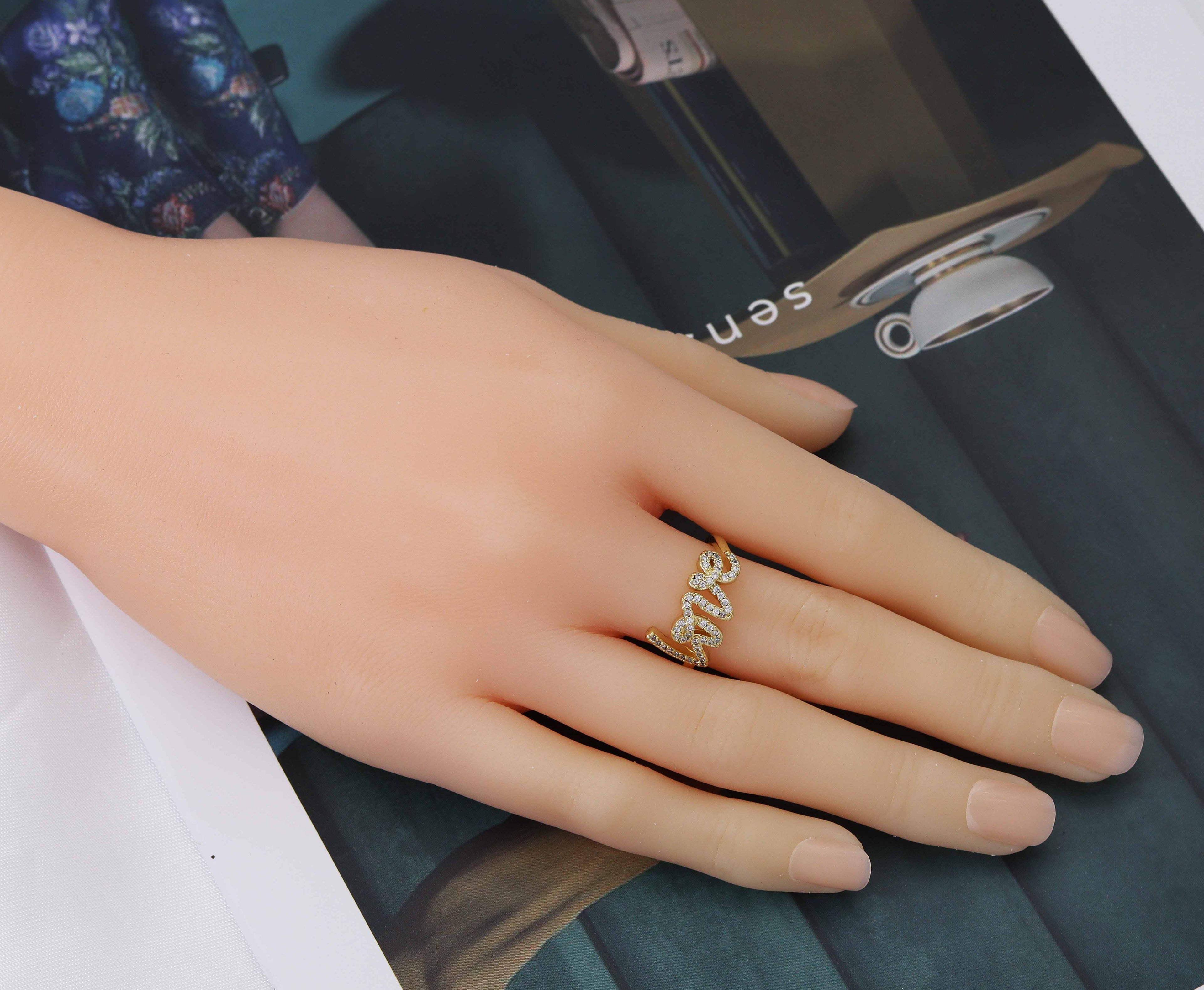 CZ Love Gold Adjustable Ring, Sku#X347