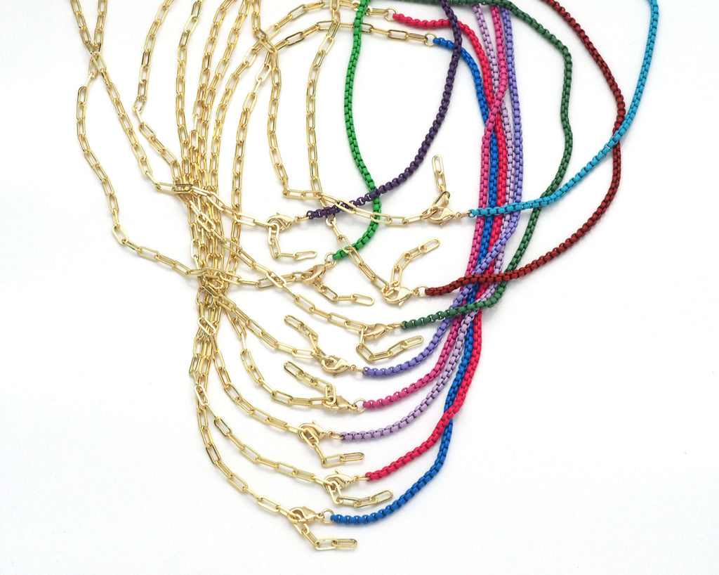 Gold Paperclip Colorful Enamel Box chain Necklace, sku#EF195