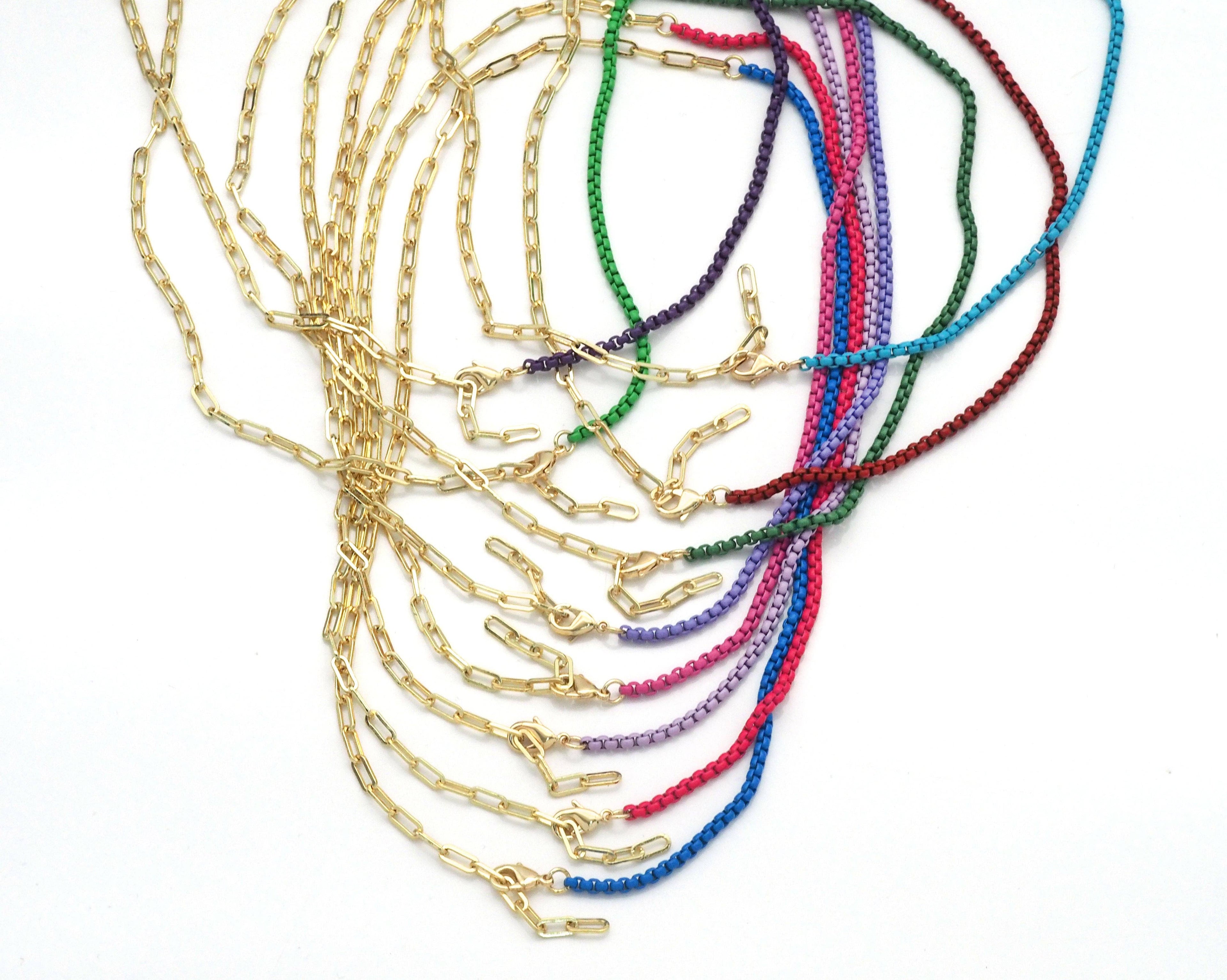 Gold Paperclip Colorful Enamel Box chain Necklace, sku#EF195