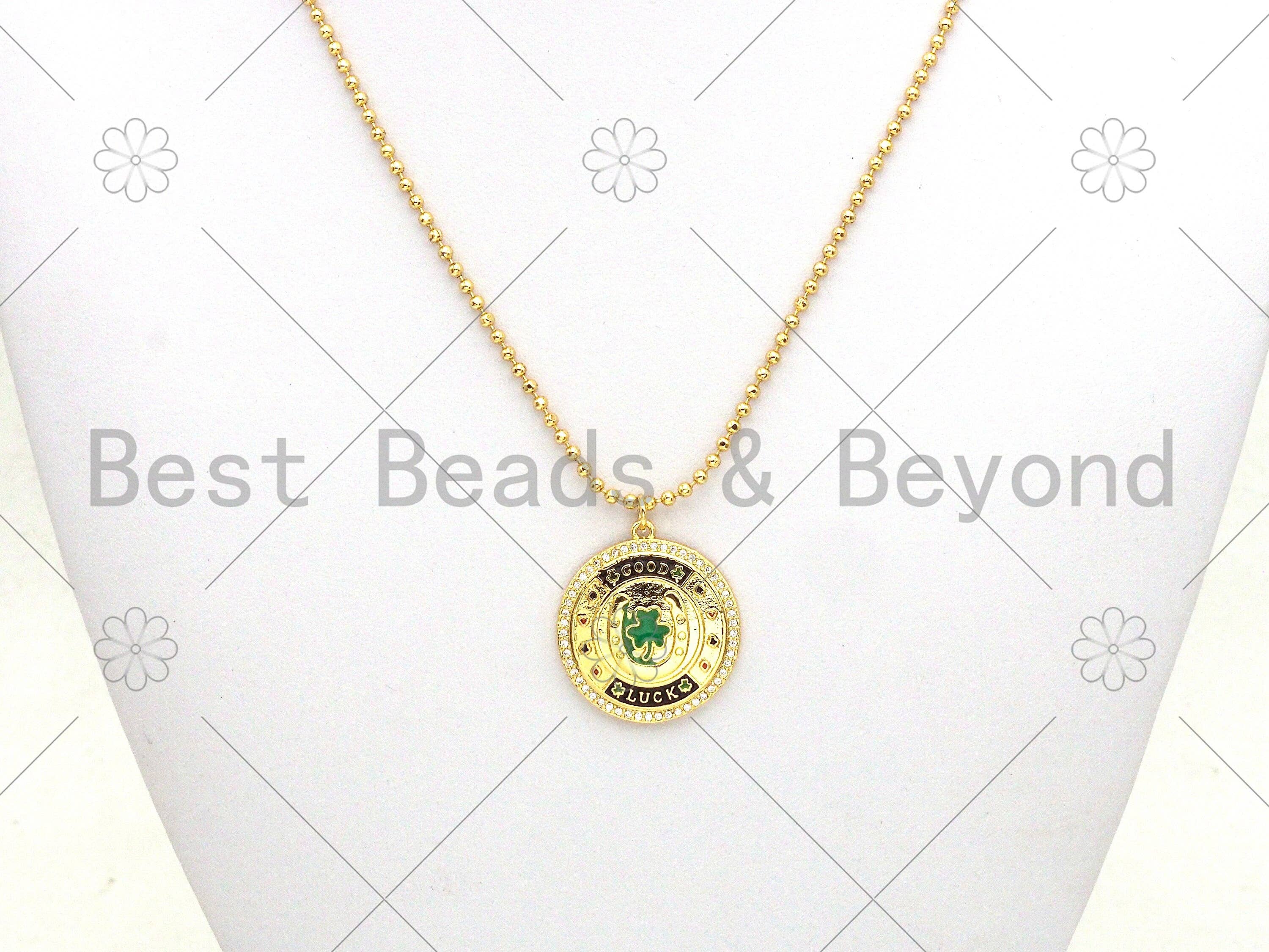 CZ Micro Pave Green Enamel Leaf  On Round Medallion Shape Pendant,18K Gold Filled Good Luck Charm, Necklace Bracelet Charm,25x28mm,Sku#LK380