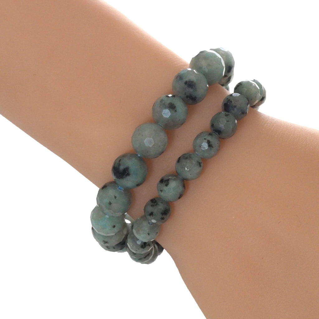 Genuine Blue Agate Round Faceted Stretchy Bracelet, 8mm/10mm, Sku#EF305