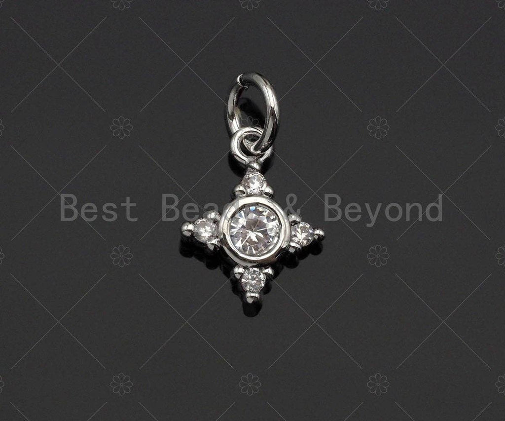 Dainty CZ Micro Pave Star Flower Shape Pendant/Charm, Bracelet Necklace Charm, North Star Pendant Charm, 9x11mm,sku#Z1231