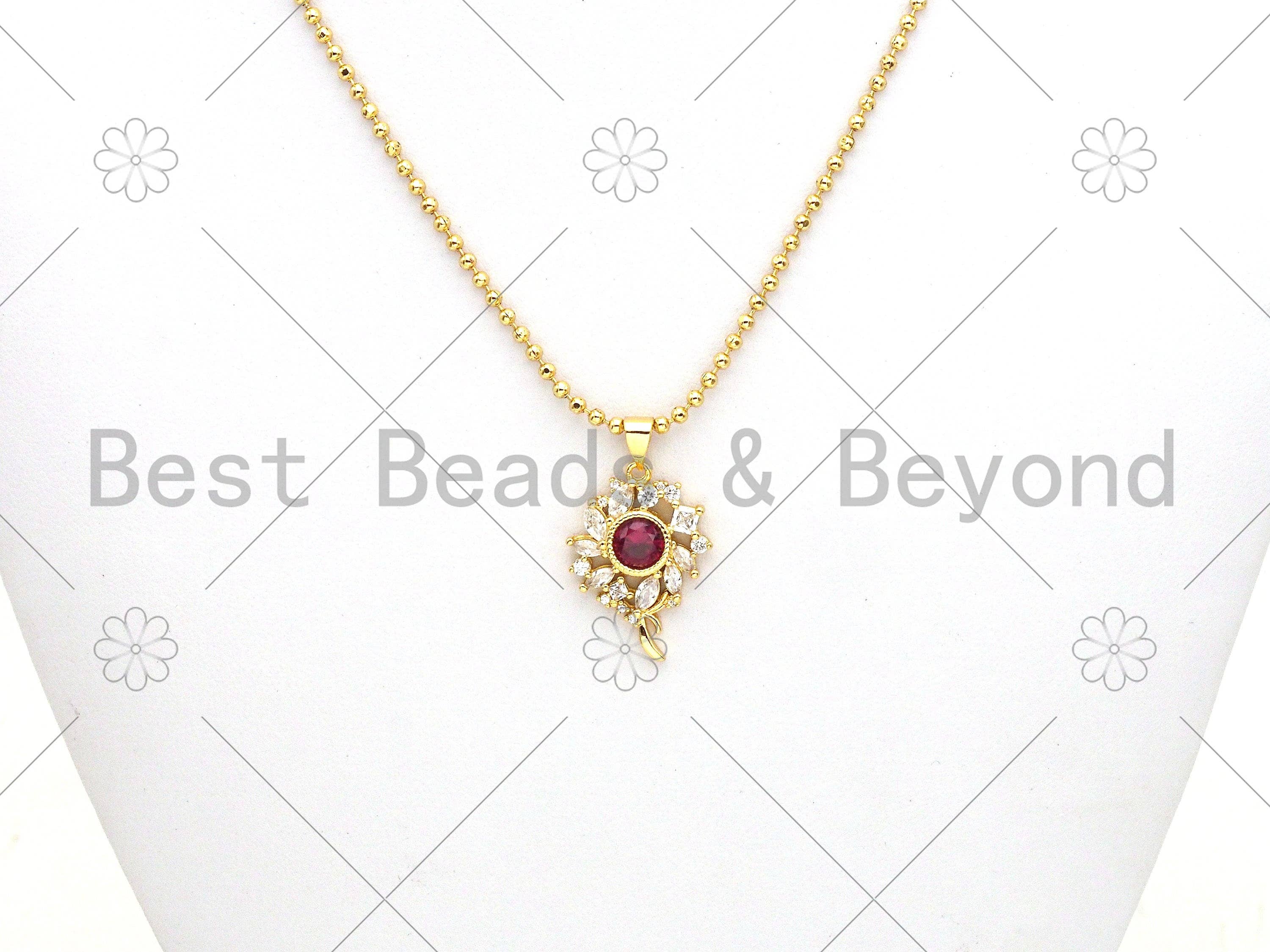 Big Fuchsia CZ Micro Pave Sunflower Shape Pendant, 18K Gold Filled Flower Charm, Big CZ Pave Pendant,17x24mm, Sku#LK373