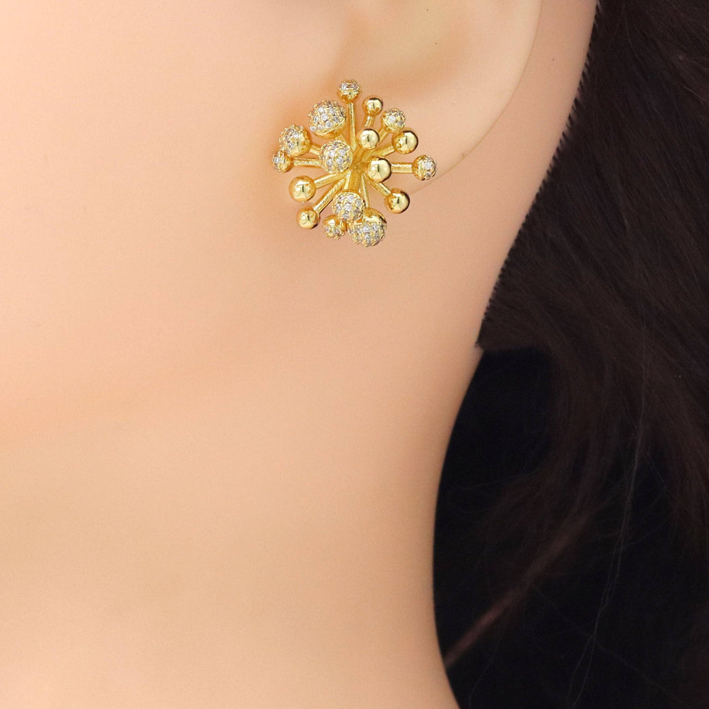 Gold silver Dandelion ball Flower Stud Earrings, Sku#LX707
