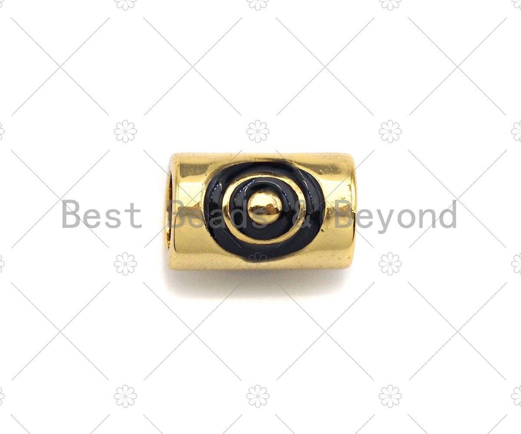 Large Hole Tube Spacer Beads, Drum Barrel with Black Circle Beads, Evil Eye Spacer Beads, Men Jewelry, 6x9mm,Sku#Y352