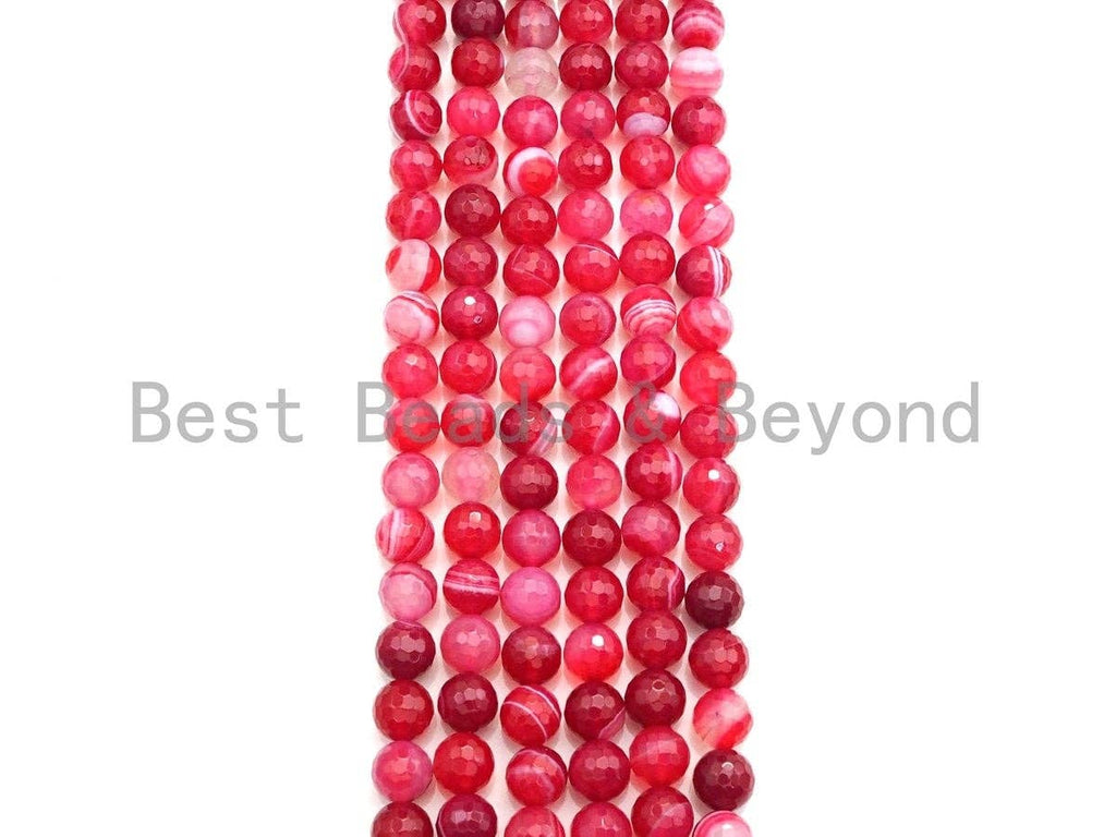 High Quality Natural Faceted Banded Agate Beads, 6mm/8mm/10mm, Pink Red White Banded Agate Beads,15.5" Full Strand, SKU#UA81