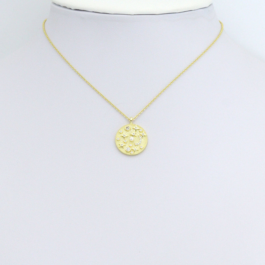 Clear CZ Pearl Moon Star Coin Charm Pendant,Sku#LX861